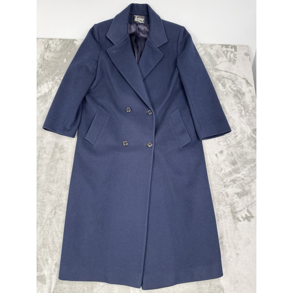 Vintage Loring Long Blue Wool Overcoat Womens 46 XL-XXL Double Breasted USA 80s